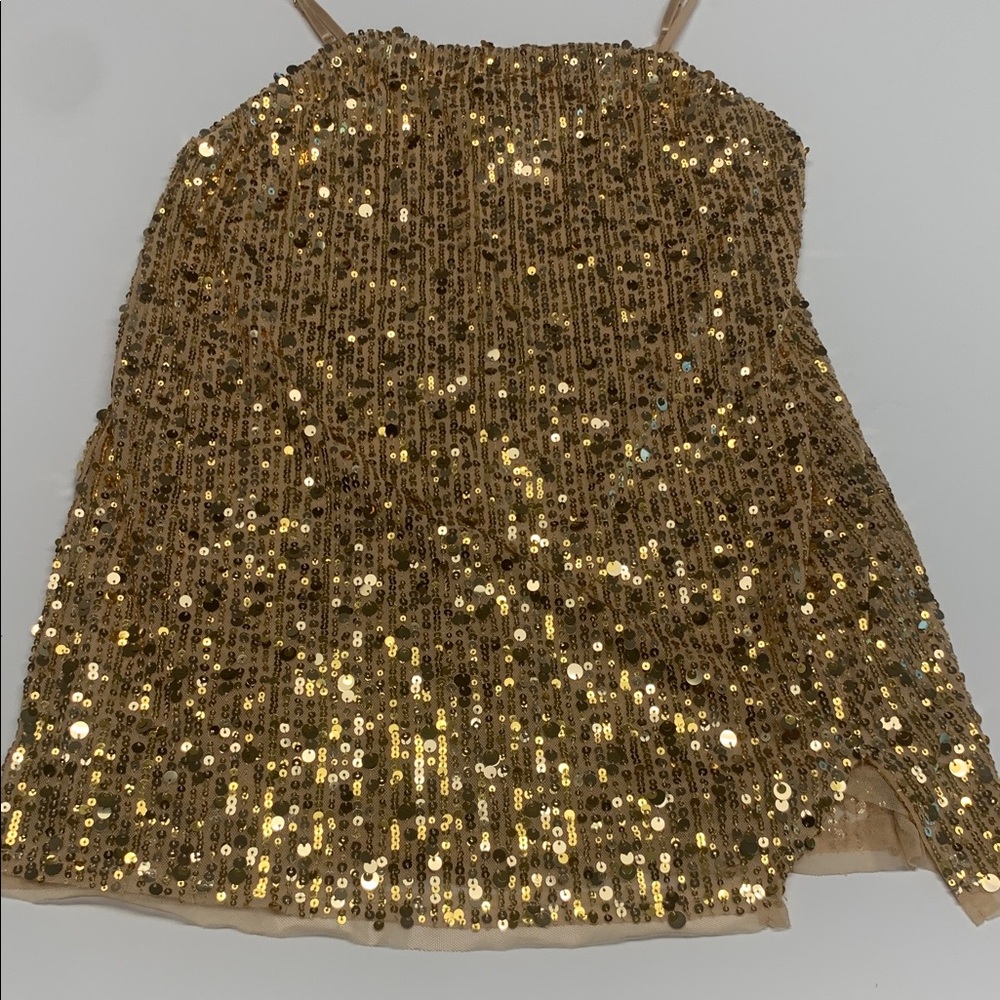 NWOT Free People Midnight Kiss mini slip dress gold sequins size Medium - Picture 3 of 12